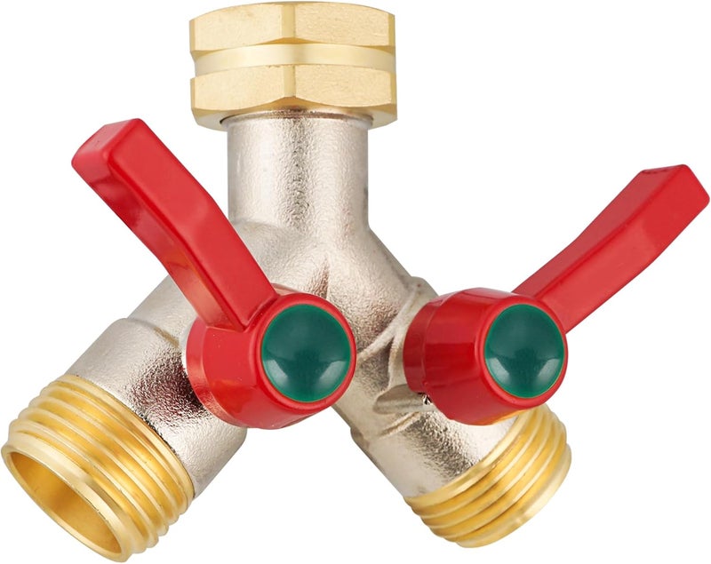 DINGBAI Garden Hose Splitter High Flow, 3/4”GHT Inlet Brass Heavy Duty Full Flow Hose Splitter 2-Way, Hose Y-Valve Faucet Splitter, Runner and Large Outlet with Extended Handle. - Image 1